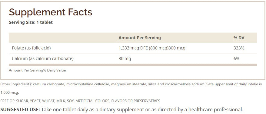 FOLIC ACID 800 MCG 100 TABS
