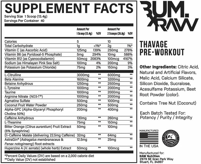CBUM Thavage Pre-Workout 40 servicios - RAW Nutrition