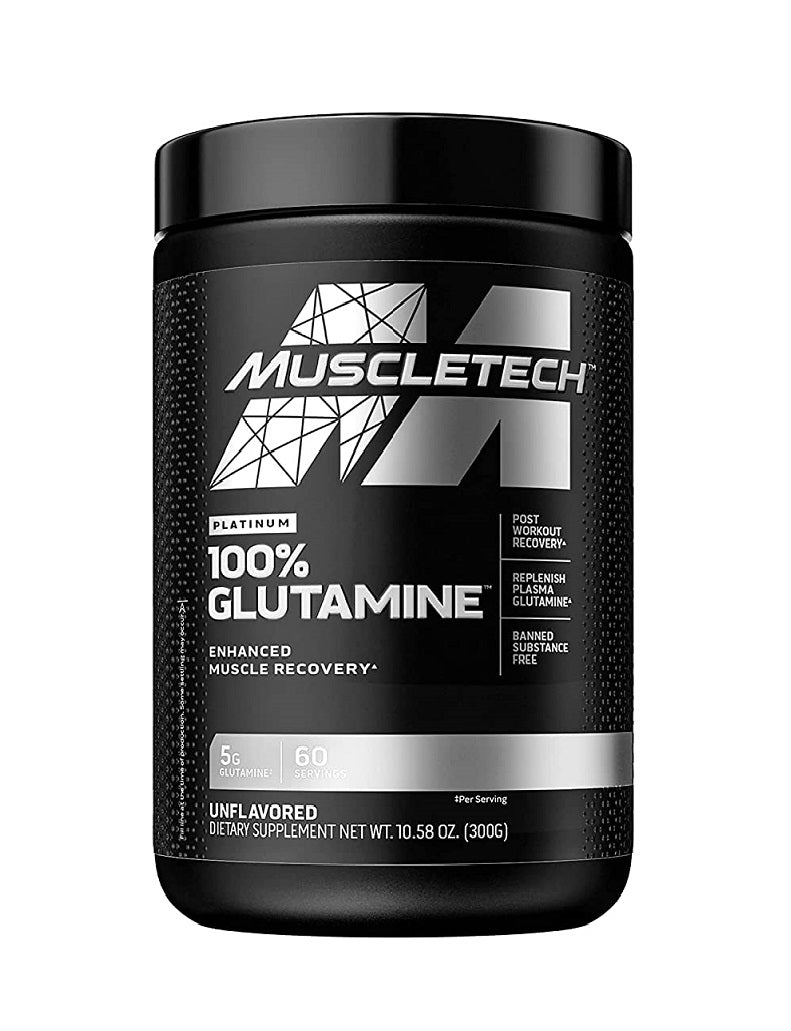 Platinum 100% Glutamine Muscletech 300 g recuperación muscular, síntesis de proteínas y rendimiento deportivo