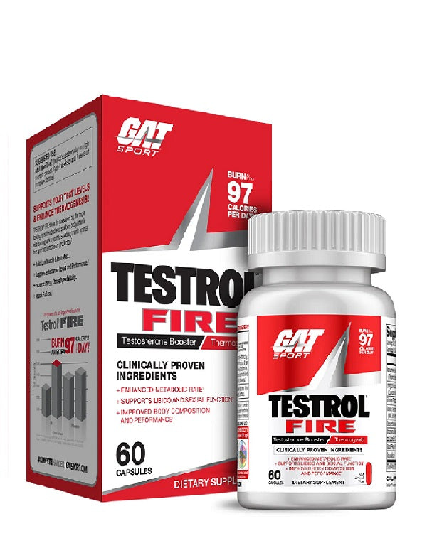 Testrol Fire GAT Sport 60 cápsulas potenciador natural de testosterona para fuerza, energía y recuperación
