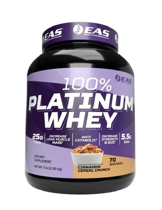 100% Platinum Whey EAS 5 lbs proteína de suero con BCAAs para masa muscular y recuperación