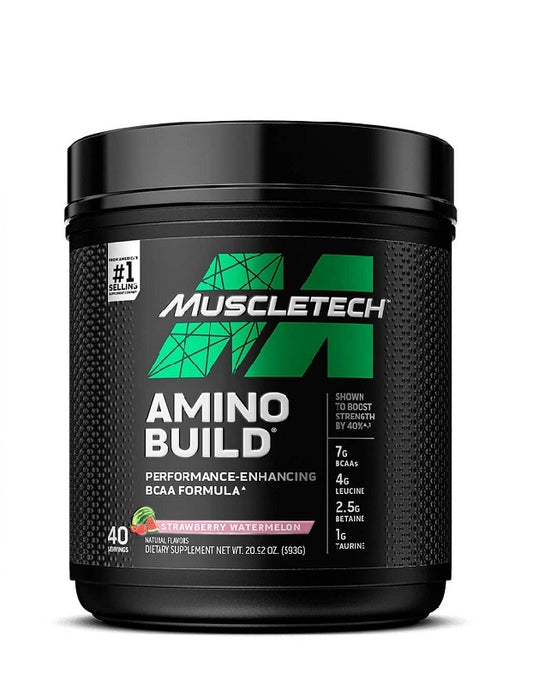Amino Build 40 serv MuscleTech BCAAs con electrolitos y betaína para fuerza, hidratación y recuperación muscular

