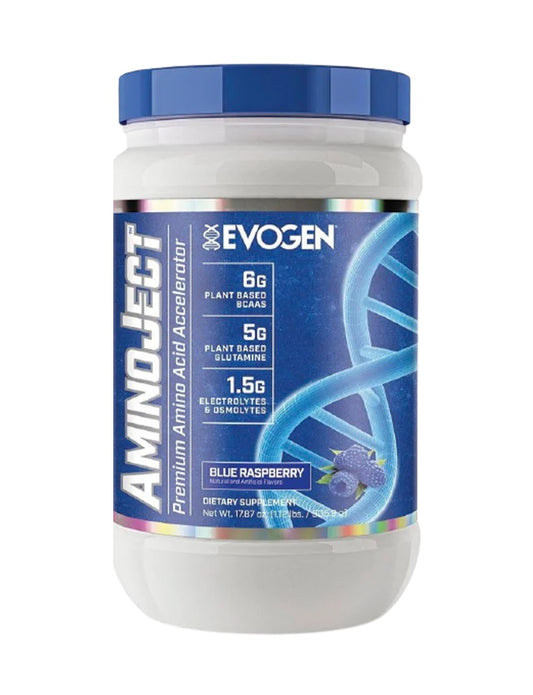 AminoJect 30 serv Evogen BCAAs con glutamina y electrolitos para recuperación y rendimiento deportivo