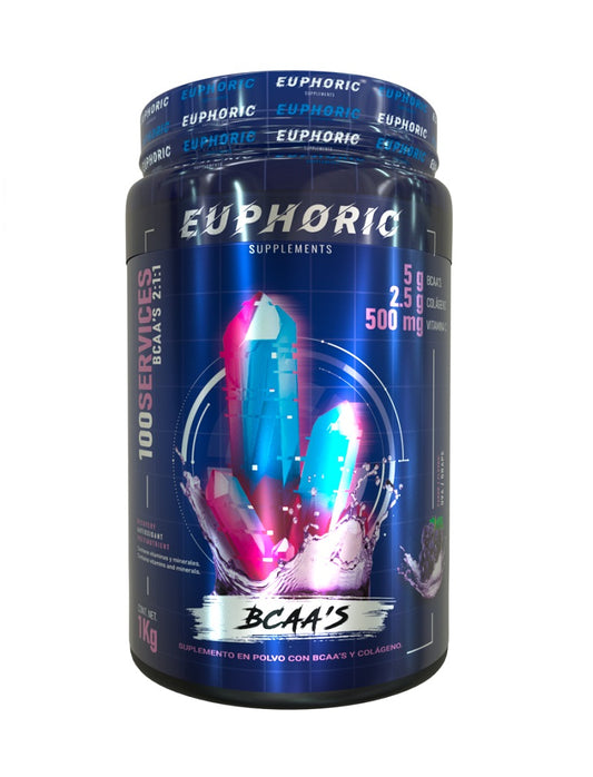 BCAA 100 serv Euphoric Nutrition con 5 g por porción para recuperación y prevención del catabolismo

