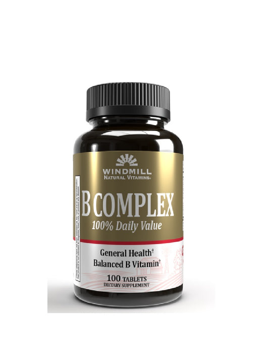 B Complex Windmill 100 tabletas vitamina B completa para energía, sistema nervioso e inmunidad