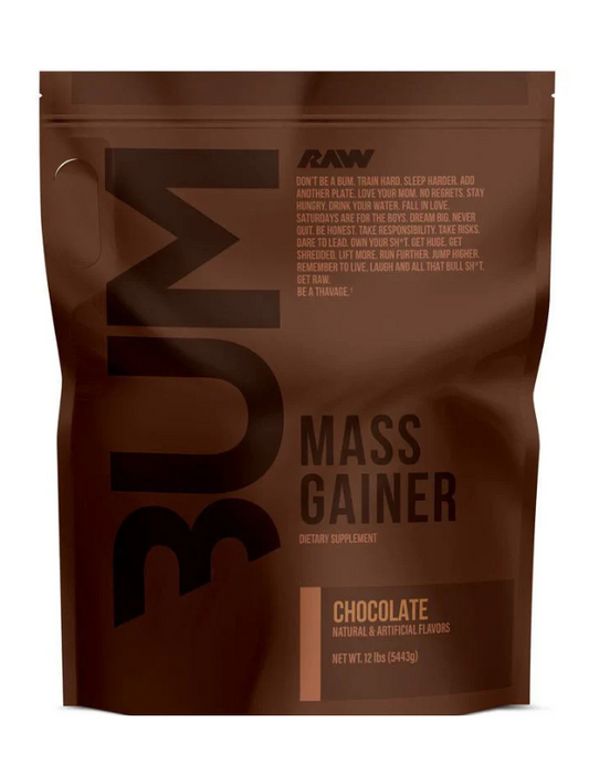 CBUM Mass Gainer 12 lbs Raw Nutrition ganador de peso con proteína de suero y carbohidratos complejos