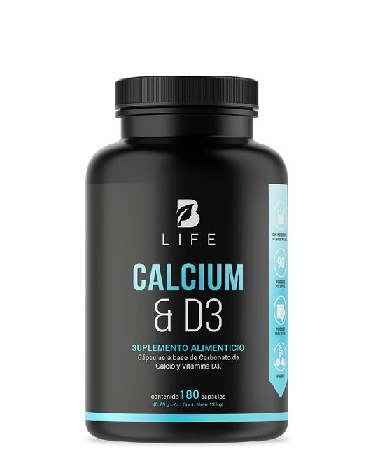 Calcium & D3 B Life 180 cápsulas calcio y vitamina D3 para huesos fuertes, músculos y sistema inmunológico