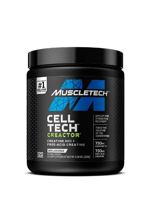 Cell-Tech Creactor 120 serv MuscleTech creatina HCl y monohidratada para fuerza y rendimiento sin azúcar