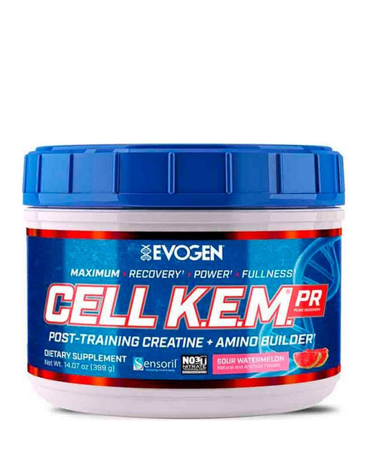 Cell K.E.M PR Evogen 30 serv fórmula post-entreno con EAAs, BCAAs, glutamina y creatina para recuperación y volumen muscular