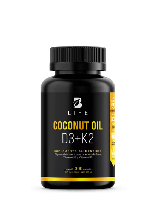 Coconut Oil D3+K2 B Life – cápsula con aceite de coco, vitamina D3 y K2 para salud ósea, cardiovascular e inmunidad
