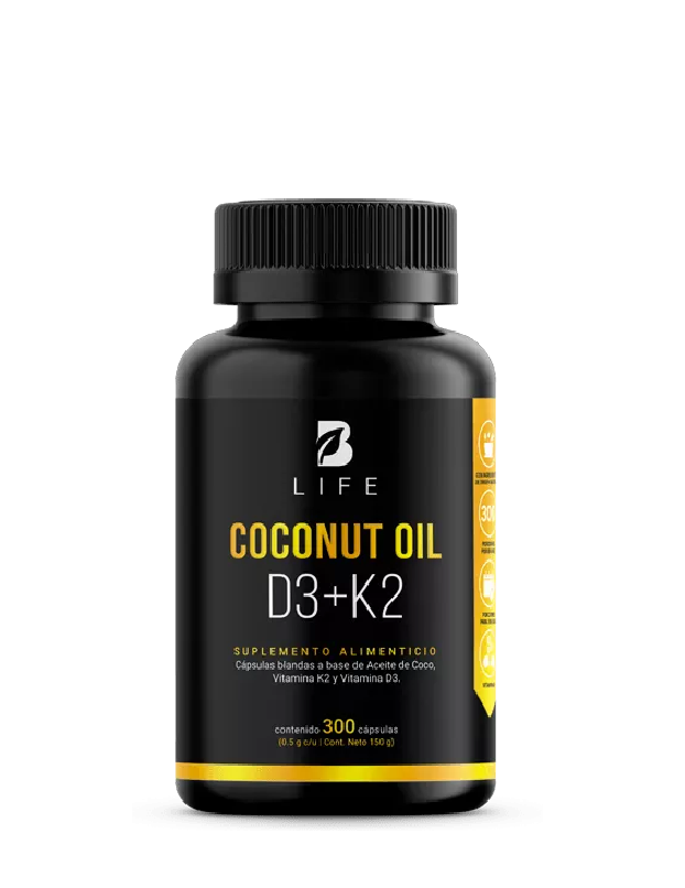 Coconut Oil D3+K2 | Aceite de Coco, Vitamina D3 y K2 300 CAPS 500 MG B LIFE