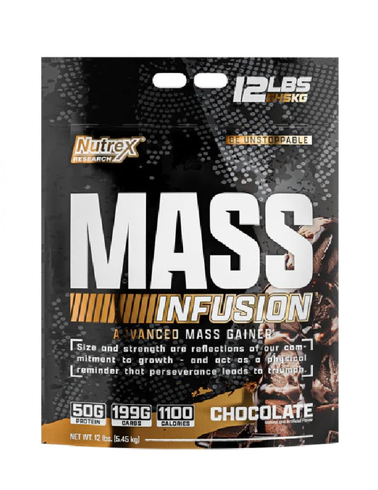 Mass Infusion Nutrex 12 lbs ganador de masa con proteína, carbohidratos y calorías altas para volumen muscular