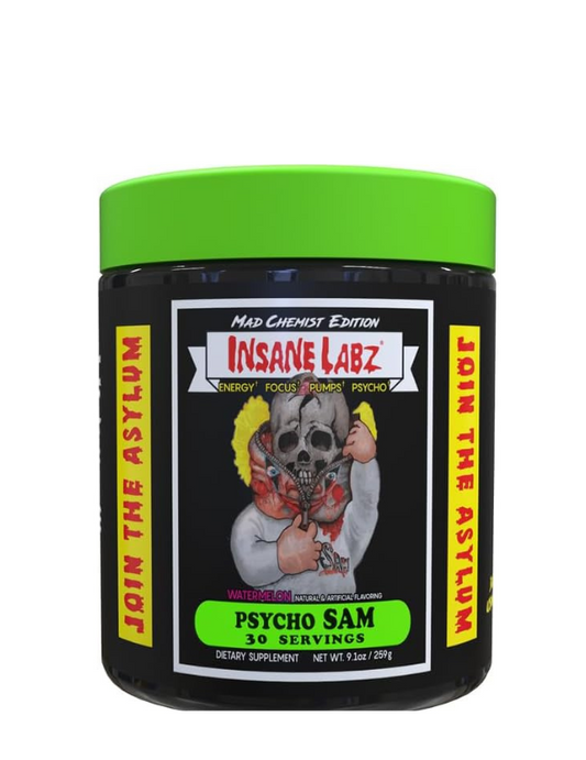 Psycho Sam Insane Labz 30 serv pre-entreno extremo con energía, enfoque y vasodilatación

