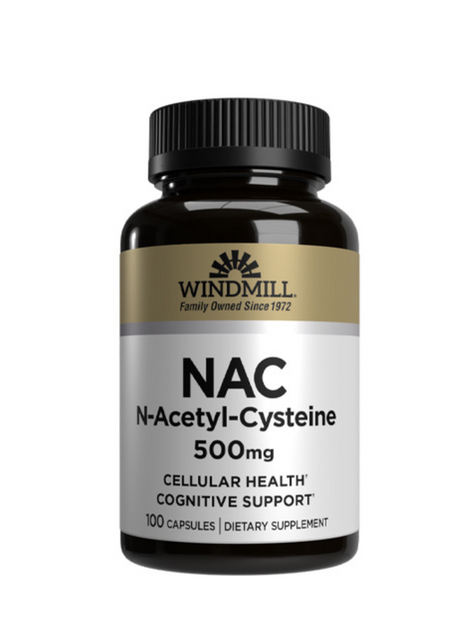 NAC Windmill 500 mg 100 cápsulas antioxidante para glutatión, salud respiratoria e inmune