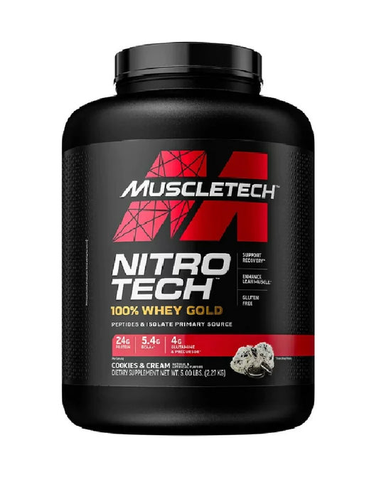 Nitro-Tech Whey Gold 5 lbs MuscleTech proteína de suero pura para recuperación y definición muscular


